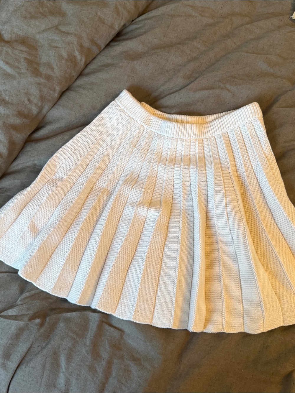 Reformation Cream Knit Pleated Skater Skirt